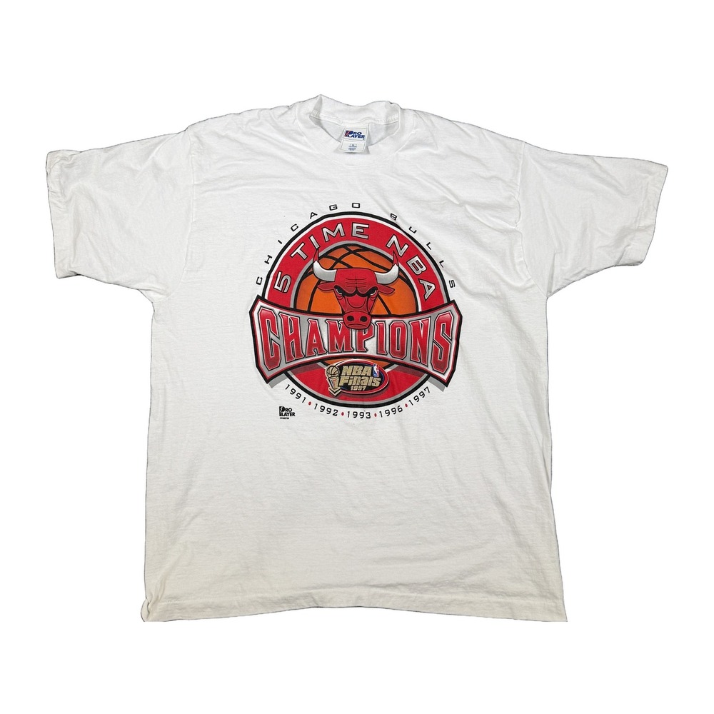 Vintage Pro Player Chicago Bulls 1997 5 Time NBA Champions T-Shirt White XL USA